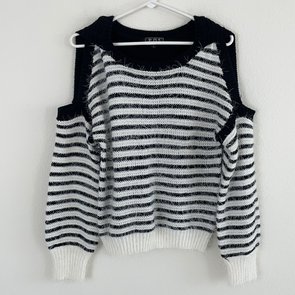 POL Cold Shoulder Furry Knit Sweater
